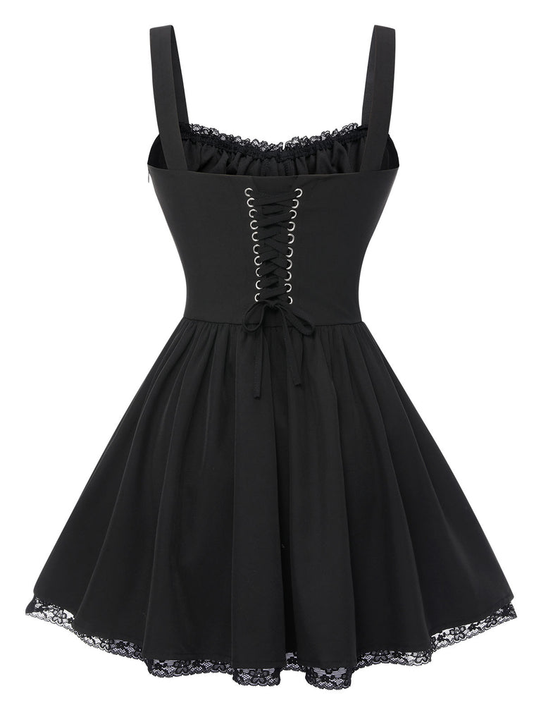 Black 1950s Solid Lace Gothic Dress