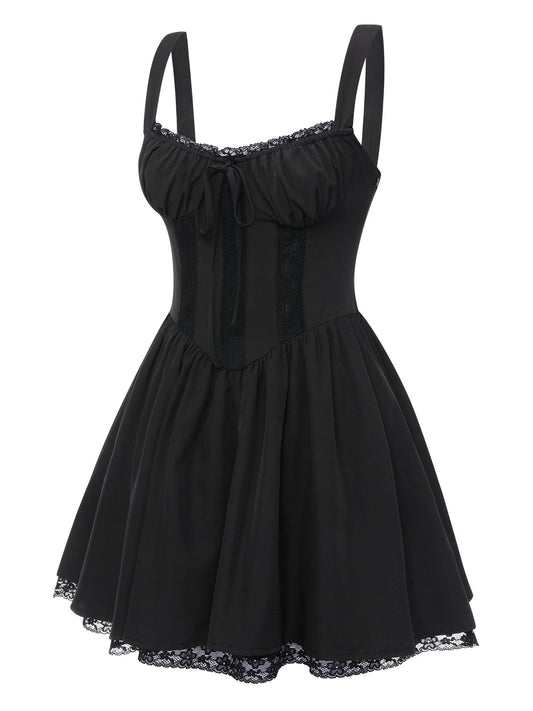 Black 1950s Solid Lace Gothic Dress