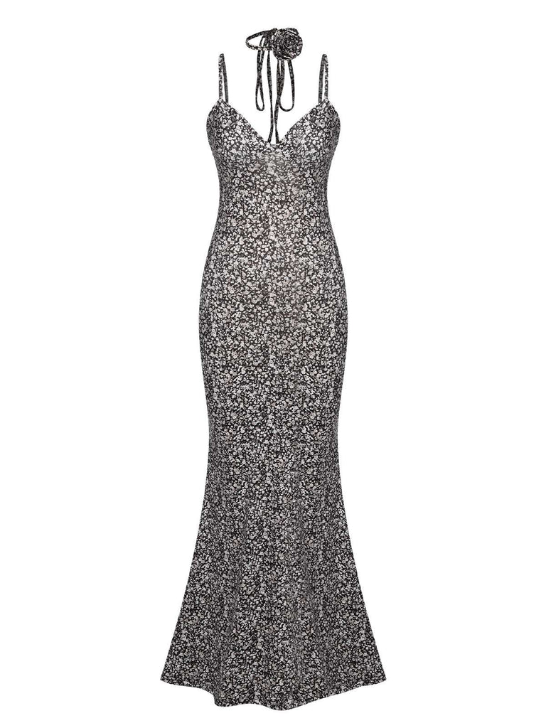 Black 1930s Spaghetti Straps Mermaid Dress
