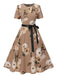 1950s Floral Bow Short Sleeve Swing Dress