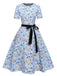 1950s Ditsy Floral Swing Dress With Ribbon