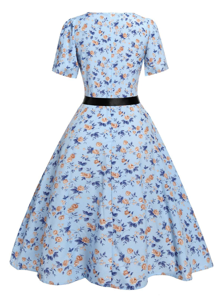 1950s Ditsy Floral Swing Dress With Ribbon