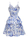 Blue 1950s Spaghetti Straps Flowers Dress