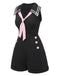 [Pre-Sale] Black & Pink 1950s Solid Tie Lapel Romper
