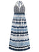 Blue 1940s Backless Tie Dye Long Dress