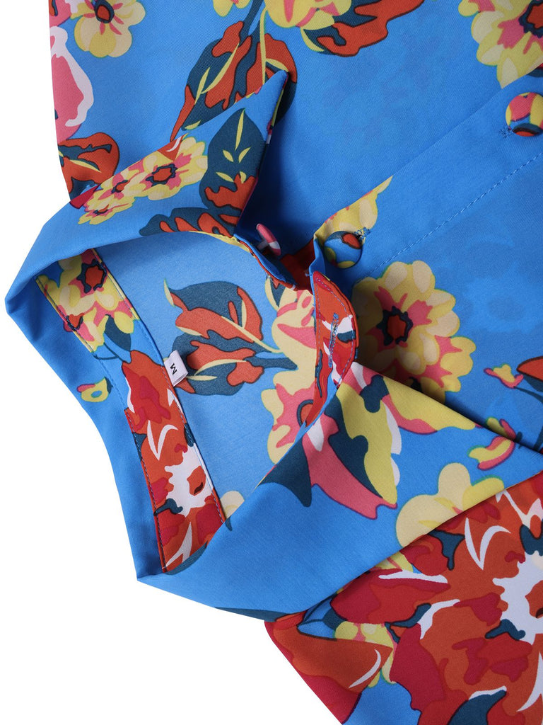 Blue 1970s Contrast Floral Bishop Sleeve Blouse