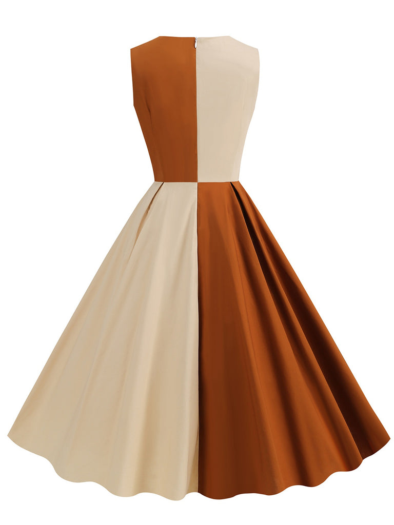 1950s Solid Sweetheart Neck Patchwork Dress