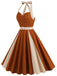 1950s Halter Solid Color Block Belt Dress