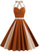 1950s Halter Solid Color Block Belt Dress