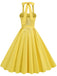 Yellow 1950s Solid Halter Belted Dress