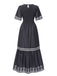 Gray 1940s Smocked Dots Moderate Maxi Dress