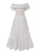 White 1940s Off-Shoulder  Ditsy Floral Dress