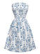 Blue 1950s Baroque Smocked Strapless Dress