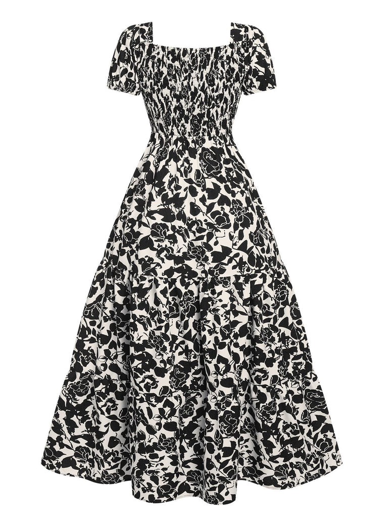 1940s Floral Wrinkle Lantern Dress