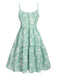 Green 1960s Floral Wrinkle Suspender Dress