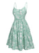 Green 1960s Floral Wrinkle Suspender Dress