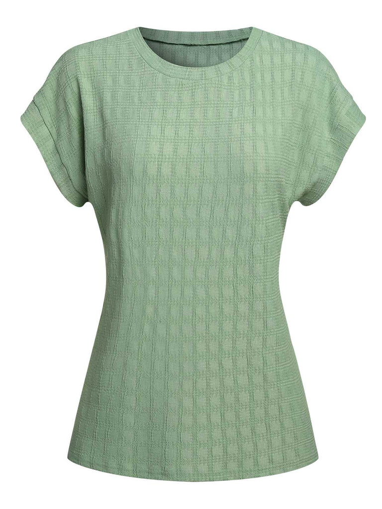 Light Green 1930s Plaids Cap Sleeves Top