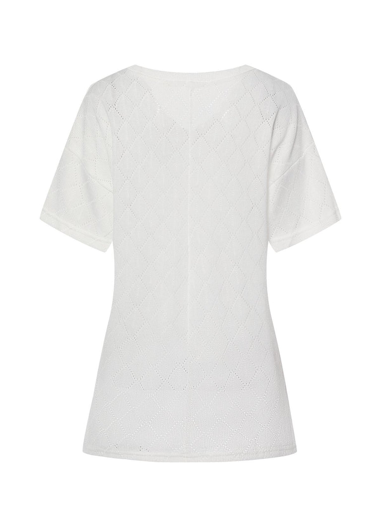 White 1930s V-Neck Solid Top