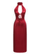 Wine Red 1970s Solid Hollow Satin Dress
