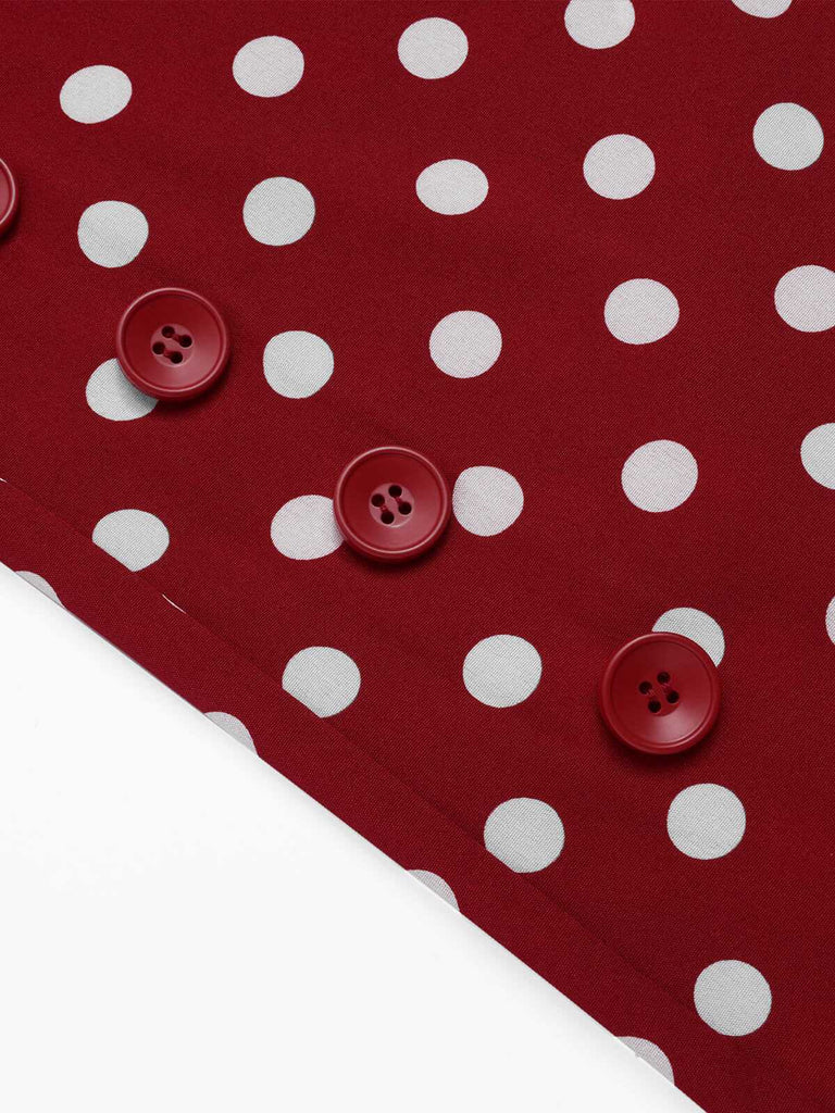 Deep Red 1940s Polka Dot Straps Jumpsuit