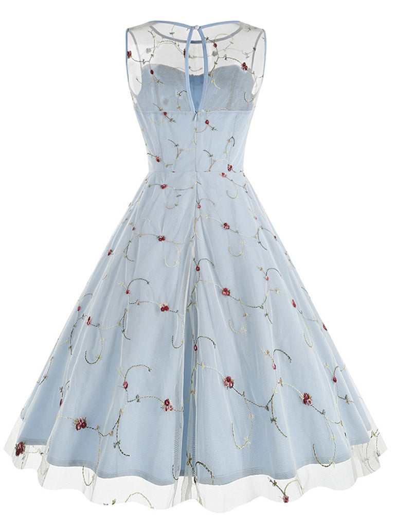 1950s Floral Mesh Swing Dress