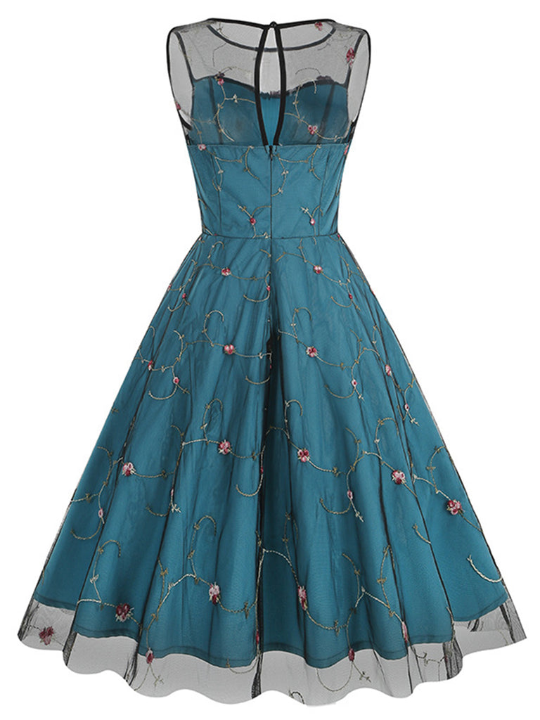 1950s Floral Mesh Swing Dress