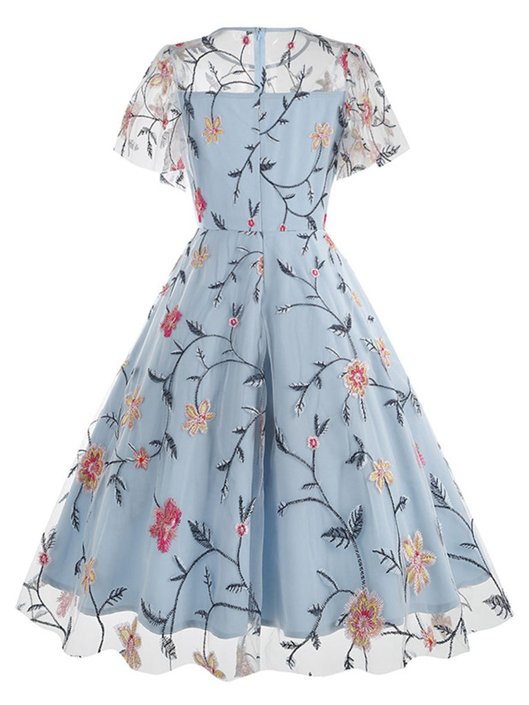 1950s Flower Embroidered Mesh Swing Dress