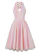 Pink 1950s Halter Mesh Sequined Dress