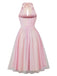 Pink 1950s Halter Mesh Sequined Dress