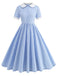 Blue 1950s Peter Pan Collar Gingham Plaid Dress