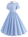 Blue 1950s Peter Pan Collar Gingham Plaid Dress