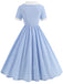 Blue 1950s Peter Pan Collar Gingham Plaid Dress