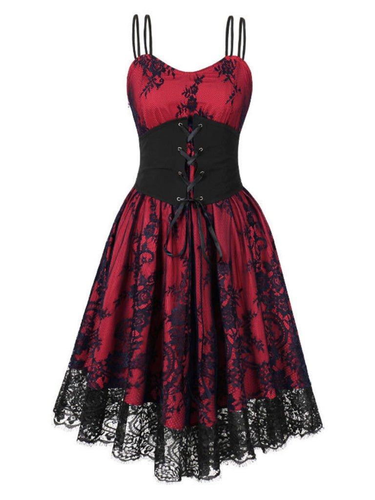 1980s Gothic Punk Eyelash Lace Waistband Dress