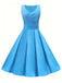 Blue 1950s Solid Sleeveless Swing Dress