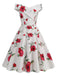 White 1950s Roses Off-Shoulder Dress