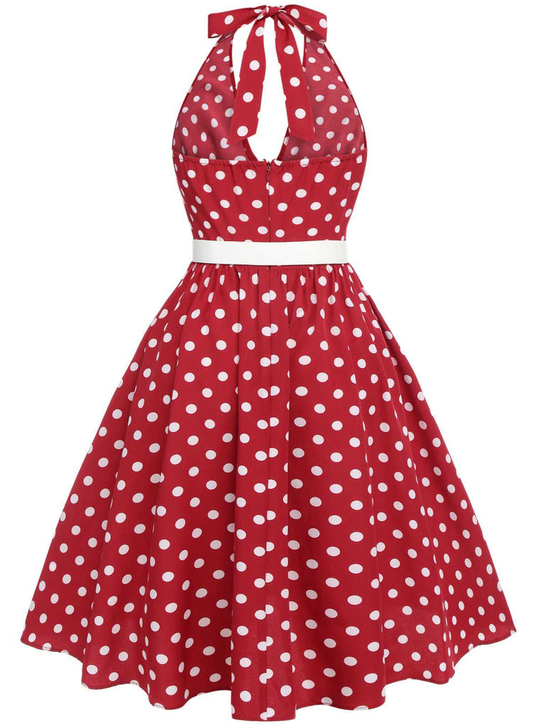 [Plus Size] Red 1950s Polka Dot Halter Dress