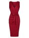 Wine Red 1960s Solid Bow Belt Wrap Dress