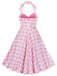 Pink 1950s Halter Plaids Patchwork Dress