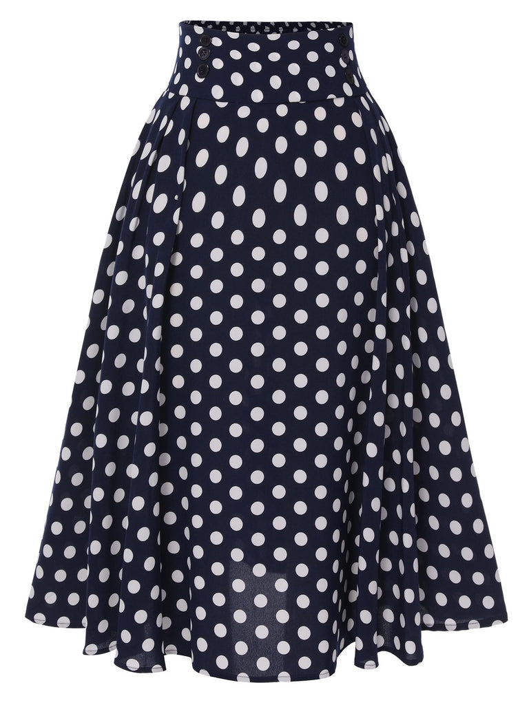 Deep Blue 1940s Polka Dot Skirt