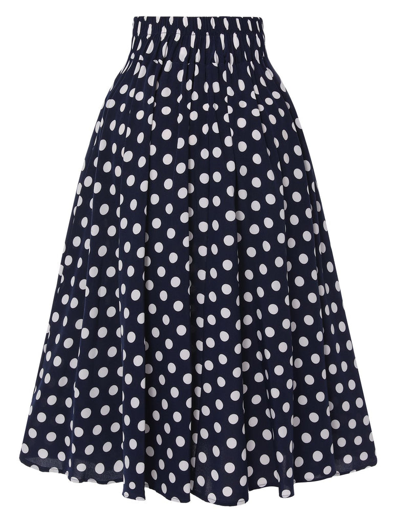 Deep Blue 1940s Polka Dot Skirt