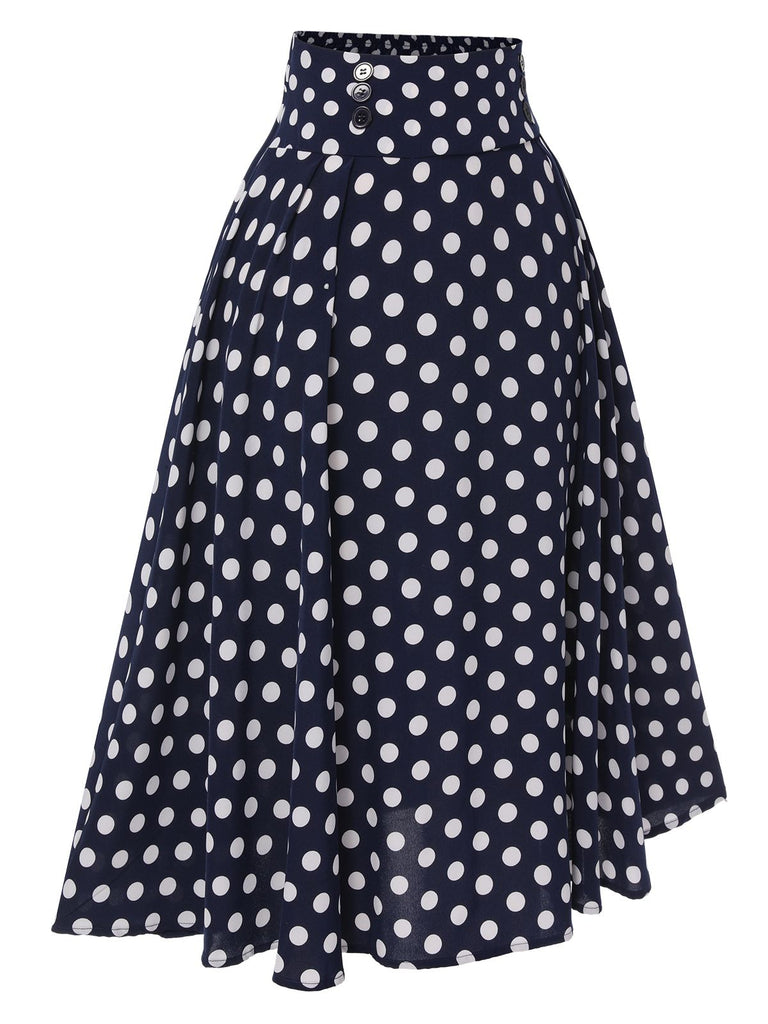 Deep Blue 1940s Polka Dot Skirt