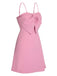 Pink 1950s Solid Spaghetti Straps Bow Dress