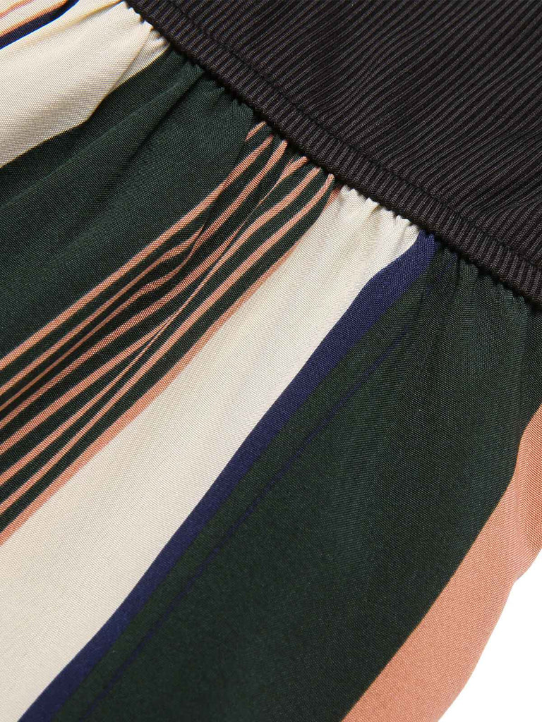 Black 1940s Waist Tie Stripe Straps Dress