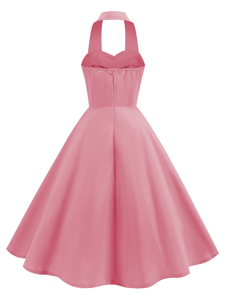 1950s Solid Sweetheart Neck Halter Dress