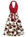 Red 1950s Halter Roses Bow Dress