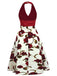 Red 1950s Halter Roses Bow Dress