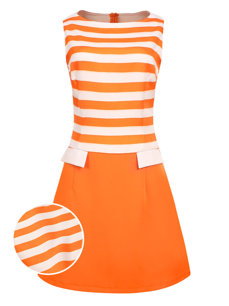 Orange 1960s Drop Waist Stripe Dress