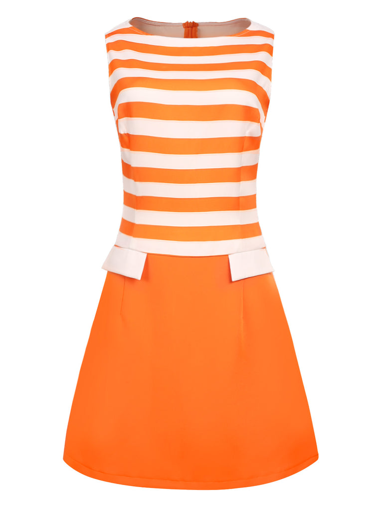 Orange 1960s Drop Waist Stripe Dress