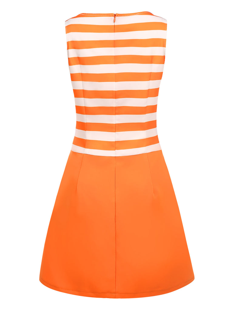 Orange 1960s Drop Waist Stripe Dress