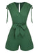 Green 1950s Solid Belt V-Neck Romper